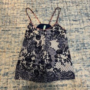 Floral Lace Camisole - Navy and White